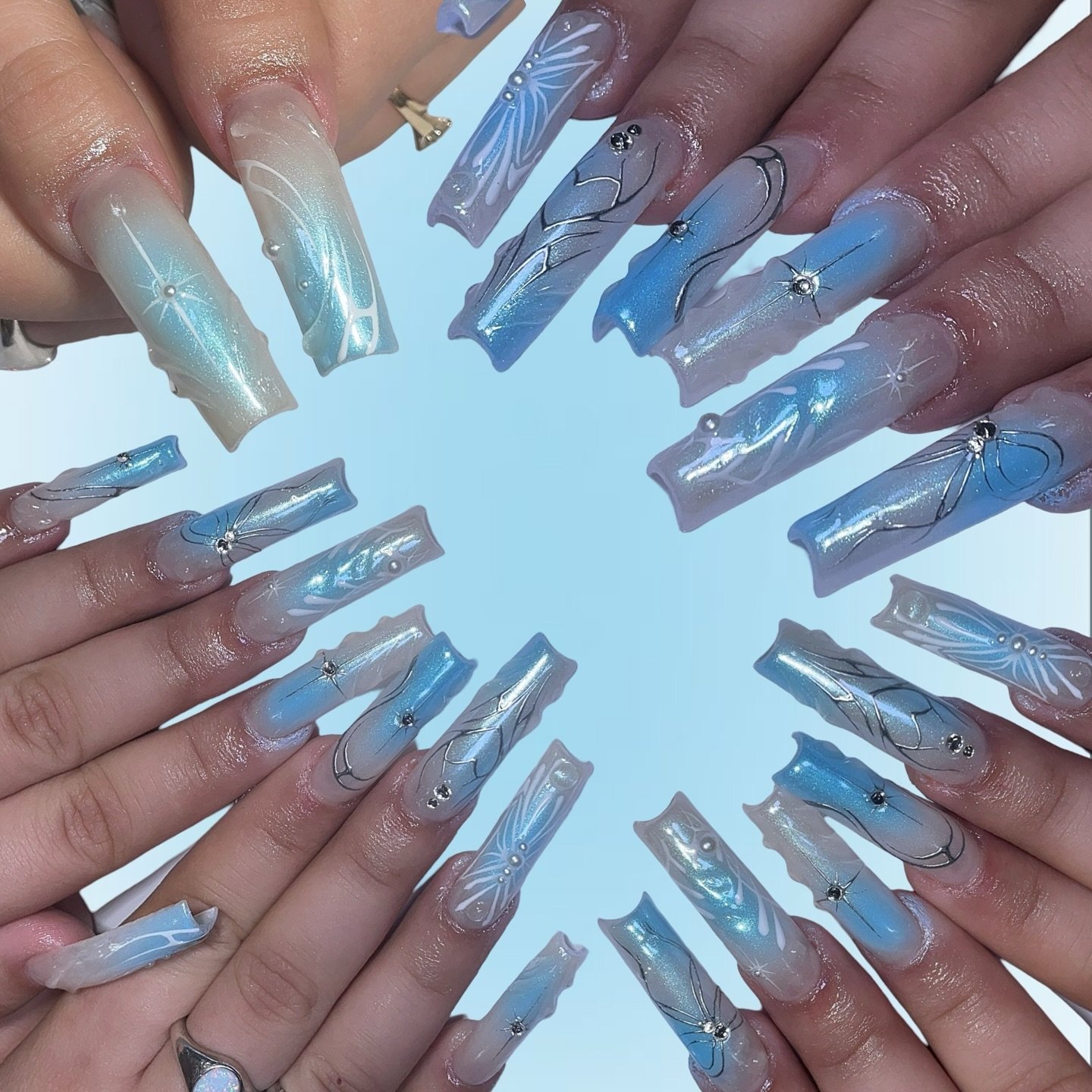 Artistic Blue Ombre Nails